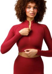 TOP SPORTOWY NA SIŁOWNIĘ LONGSLEEVE ZAPINANY CARPATREE ELITE RED. Czerwone koszulki sportowe damskie NoName, bez wzorów, bez ramiączek, na fitness i siłownię. Za 132.00 zł.