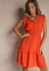 Pomarańczowa Rozkloszowana Sukienka z Wiskozą Bez Rękawów Lirabellae. Brązowe sukienki damskie Renee, l, bez wzorów, z bawełny, eleganckie, bez kołnierzyka, bez ramiączek, mini, rozkloszowane. Za 44.99 zł.