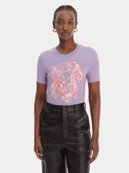 Versace Jeans Couture T-Shirt 80HAHE01 CJ02E Fioletowy Slim Fit. Fioletowe t-shirty damskie Versace Jeans Couture, s, bez wzorów, z bawełny, bez kołnierzyka, bez ramiączek. Za 536.99 zł.