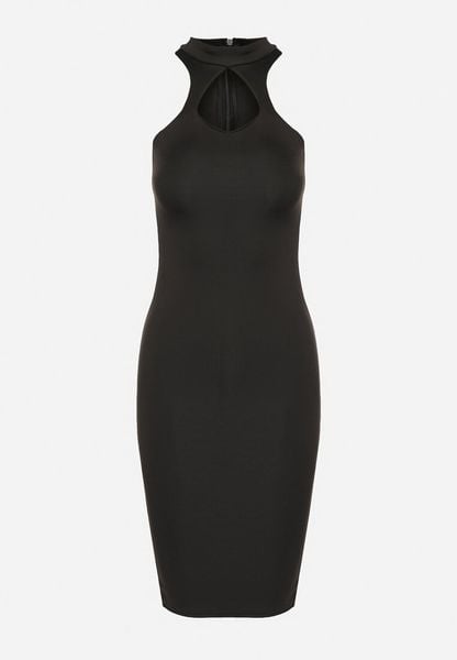 Czarna Dopasowana Sukienka Bez Rękawów z Wycięciem przy Dekolcie Galoriena. Czarne sukienki damskie Born2be, na co dzień, m, bez wzorów, casualowe, bez kołnierzyka, bez ramiączek, midi, dopasowane. Za 69.99 zł.