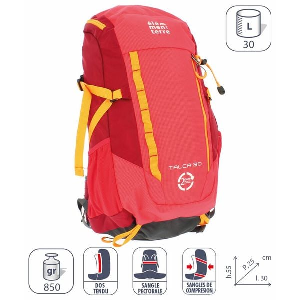 Plecak Elementerre talca 30 l. Czerwone plecaki damskie Elementerre, bez wzorów, z meshu. Za 324.50 zł.