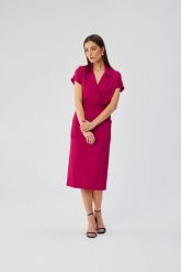 Elegancka sukienka z kołnierzem śliwkowa. Sukienki damskie Stylove, do pracy, m, bez wzorów, z elastanu, biznesowe, bez kołnierzyka, bez ramiączek, midi, dopasowane. Za 349.00 zł.
