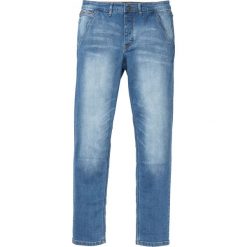 Dżinsy ze stretchem chino Slim Fit Straight bonprix niebieski "medium bleached used". Niebieskie eleganckie spodnie męskie bonprix, z jeansu. Za 59.99 zł.