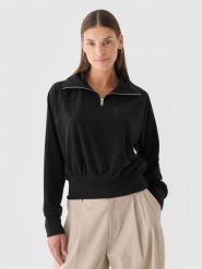 4F Bluza dresowa z weluru nierozpinana bez kaptura damska - czarna XL. Czarne bluzy damskie 4F, xl, bez wzorów, z dresówki, klasyczne, bez ramiączek, bez kaptura. W wyprzedaży za 69.99 zł.