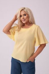 Żółta bawełniana bluzka Lidia z krótkim rękawem PLUS SIZE XXL LATO. Żółte bluzki damskie Moda Size Plus Iwanek, l, bez wzorów, z bawełny, eleganckie, bez kołnierzyka, plus size, bez ramiączek. Za 199.90 zł.