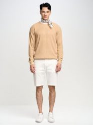 Sweter męski beżowy Stanson 801. Brązowe swetry męskie BIG STAR, l, z aplikacjami, prążkowane, biznesowe, bez kołnierzyka, bez ramiączek. W wyprzedaży za 139.99 zł.