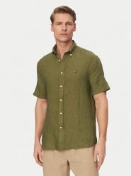 Tommy Hilfiger Koszula MW0MW41531 Zielony ciemny Regular Fit. Zielone koszule męskie Tommy Hilfiger, m, bez wzorów, ze lnu, bez kołnierzyka, bez ramiączek. Za 449.99 zł.