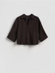 Koszula z wiskozą - brązowy. Brązowe koszule damskie Reserved, l, bez wzorów, z tkaniny, bez kołnierzyka, bez ramiączek. Za 99.99 zł.