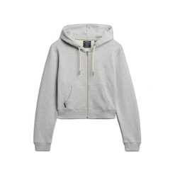 Damska krótka bluza z kapturem z zamek i logo Superdry Essential. Szare bluzy damskie Superdry, bez wzorów, bez ramiączek, z kapturem. Za 308.95 zł.