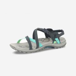 Sandały turystyczne Jacardia damskie. Niebieskie sandały damskie Merrell, bez wzorów, z kauczuku, bez obcasa, bez zapięcia. W wyprzedaży za 249.99 zł.