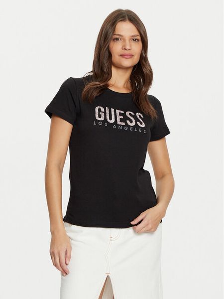 Guess T-Shirt W5RI19 I3Z14 Czarny Regular Fit. Czarne t-shirty damskie Guess, s, z aplikacjami, z bawełny, bez kołnierzyka, bez ramiączek. Za 99.99 zł.