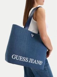 Guess Jeans Torebka CWBEO-GUESS-B-010-09 Granatowy. Niebieskie shopperki damskie Guess Jeans, z aplikacjami, z jeansu, bez dodatków. Za 249.99 zł.