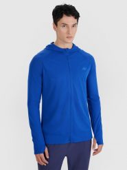 4F Bluza do biegania w terenie szybkoschnąca męska - niebieska L/XL. Niebieskie bluzy sportowe męskie 4F, l, bez wzorów, z dzianiny, z kapturem, do biegania. W wyprzedaży za 119.99 zł.
