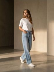Jeansy straight wide leg z efektem sprania - niebieski. Niebieskie jeansy damskie Sinsay, bez wzorów, z jeansu. Za 59.99 zł.