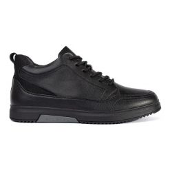 Czarne ocieplane buty męskie. Czarne botki męskie bez wzorów, z jeansu, eleganckie, bez obcasa, bez zapięcia. Za 212.22 zł.