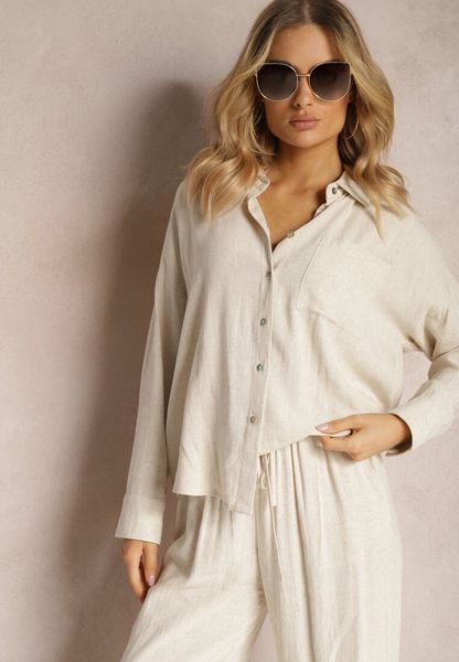 Biała Koszula Ozdobiona Podwijanymi Rękawami Doviraella. Białe koszule damskie Renee, l, bez wzorów, z jeansu, eleganckie, bez kołnierzyka, bez ramiączek. W wyprzedaży za 71.99 zł.