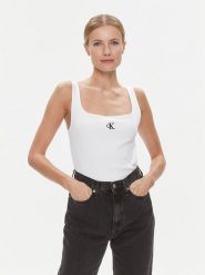Calvin Klein Jeans Top J20J223192 Biały Relaxed Fit. Białe topy damskie Calvin Klein Jeans, l, bez wzorów, z bawełny, bez kołnierzyka, bez ramiączek. Za 89.99 zł.