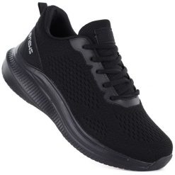 Buty sportowe na platformie czarne NEWS 254. Czarne obuwie sportowe damskie NEWS, bez wzorów, z materiału, bez zapięcia. Za 139.99 zł.