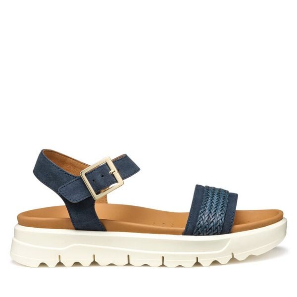 Sandały Geox. Niebieskie sandały damskie Geox, bez wzorów, bez obcasa, na płaskiej podeszwie, bez zapięcia. Za 259.99 zł.