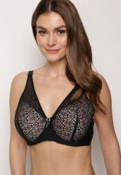 Czarno-Różowy Biustonosz Full Cup Koronkowy z Kokardką i Cyrkoniami Lonikoria. Czarne biustonosze Born2be, bez wzorów, z koronki. Za 34.99 zł.