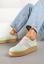 Jasnozielone Sneakersy Kultowe Tenisówki na Grubej Podeszwie Gonelis. Zielone trampki i tenisówki damskie Renee, bez wzorów, z jeansu, bez zapięcia. Za 79.99 zł.