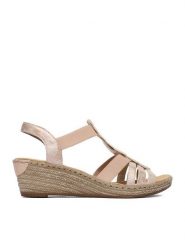 Rieker Sandały CEO-62436-31 Różowy. Czerwone sandały damskie Rieker, bez wzorów, ze skóry, bez obcasa, na koturnie, bez zapięcia. Za 319.99 zł.