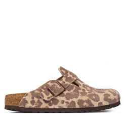 Klapki Birkenstock. Brązowe klapki damskie Birkenstock, bez wzorów, bez obcasa, bez zapięcia. Za 764.99 zł.