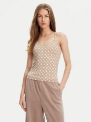 Guess Top V5YP11 MC03W Beżowy Slim Fit. Brązowe topy damskie Guess, xs, z aplikacjami, z syntetyku, bez kołnierzyka, bez ramiączek. Za 179.99 zł.