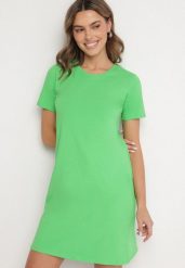 Zielona Bawełniana Sukienka o Kroju Typu T-shirt Nilisea. Zielone sukienki damskie Born2be, l, bez wzorów, z bawełny, bez kołnierzyka, bez ramiączek, mini. Za 34.99 zł.