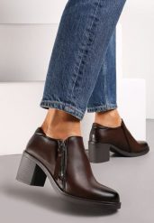 Ciemnobrązowe Półbuty na Obcasie z Krótkim Suwakiem Proctana. Brązowe półbuty damskie Renee, bez wzorów, eleganckie, bez obcasa, na obcasie, bez zapięcia. Za 139.99 zł.