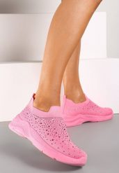 Różowe Buty Sportowe z Elastyczną Cholewką i Cyrkoniami Aribea. Czerwone obuwie sportowe damskie Renee, na lato, z aplikacjami, z dresówki, bez zapięcia. Za 14.99 zł.
