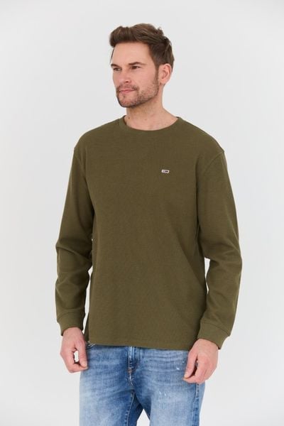 TOMMY JEANS Oliwkowy męski sweter, Rozmiar XXL. Zielone swetry męskie Tommy Jeans, l, bez wzorów, z jeansu, bez kołnierzyka, bez ramiączek. W wyprzedaży za 141.99 zł.