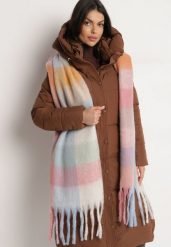 Niebiesko-Różowy Szalik w Paski z Frędzlami Tinavelia. Niebieskie szaliki damskie Born2be, na zimę, bez wzorów. Za 39.99 zł.