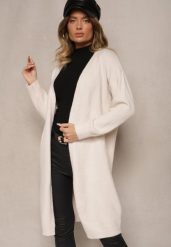 Jasnobeżowy Niezapinany Casualowy Kardigan z Wełną o Długim Kroju Zozita. Brązowe kardigany damskie Renee, uniwersalny, bez wzorów, z jeansu, eleganckie, bez kołnierzyka. Za 84.99 zł.