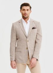 Brązowa marynarka w pepitkę. Brązowe garnitury męskie Pako Lorente, na wiosnę, m, bez wzorów, z elastanu, casualowe. Za 399.99 zł.