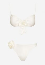 Białe Bikini Klasyczny Biustonosz i Figi Ozdobione Kwiatową Aplikacją Rivaeria. Białe bikini Born2be, l, z aplikacjami. Za 69.99 zł.
