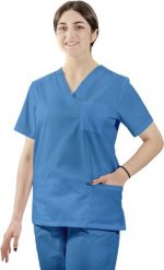 Visent BLUZA MEDYCZNA DAMSKA BLUZA LEKARSKA jasnoniebieski S. Niebieskie bluzy damskie Visent, s, bez wzorów, bez ramiączek, bez kaptura. Za 59.99 zł.