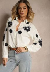 Beżowa Koszula z Bawełny Ozdobiona Haftem Erisienna. Brązowe koszule damskie Renee, l, z aplikacjami, z bawełny, eleganckie, bez kołnierzyka, bez ramiączek. Za 89.99 zł.