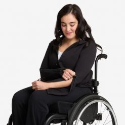 Bluza damska rozpinana Decathlon. Czarne bluzy damskie Decathlon, l, bez wzorów, z bawełny, sportowe, bez ramiączek, bez kaptura. Za 129.99 zł.