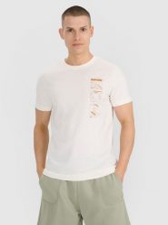 4F T-shirt regular z nadrukiem męski - biały S. Białe koszulki sportowe męskie 4F, m, bez wzorów, z bawełny, bez ramiączek. Za 49.99 zł.