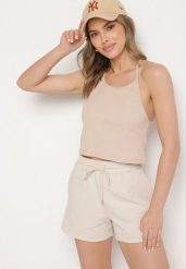 Beżowy Bawełniany Top o Dopasowanym Kroju na Ramiączkach Lileene. Brązowe topy damskie Born2be, l, bez wzorów, z bawełny, eleganckie, bez kołnierzyka, bez ramiączek. Za 39.99 zł.