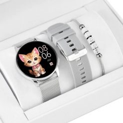 Zestaw KOMUNIA zegarek SMARTWATCH Rubicon RNCF30 silver + bransoletka. Szare zegarki smartwatch Rubicon, bez wzorów. Za 482.62 zł.