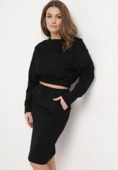 Czarny Casualowy Komplet z Bawełny Krótka Bluza i Spódnica z Gumką w Pasie i Kieszeniami Ginkara. Czarne bluzy damskie Born2be, m, bez wzorów, z bawełny, biznesowe, bez ramiączek, bez kaptura. Za 109.99 zł.