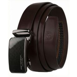 Skórzany pasek męski w ciemnobrązowym kolorze z automatyczną klamrą Peterson PTN A010-D.BROWN. Brązowe paski męskie Peterson, ze skóry, eleganckie. Za 99.99 zł.