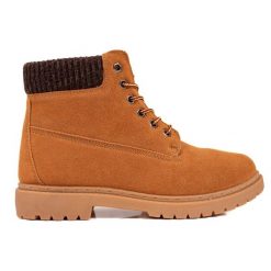 Original Walkman Shoes Camelowe Traperki Ze Skóry brązowe. Brązowe trapery damskie ze skóry, bez zapięcia. Za 141.46 zł.