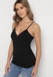 Czarny Bawełniany Top na Ramiączkach z Regulacją Arivion. Czarne topy damskie Born2be, l, bez wzorów, z bawełny, eleganckie, bez kołnierzyka, bez ramiączek. Za 19.99 zł.