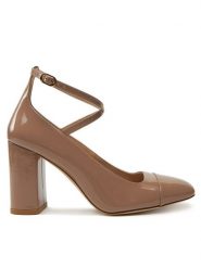 Stuart Weitzman Czółenka Eden Strap 85 SK086 Beżowy. Brązowe czółenka damskie Stuart Weitzman, bez wzorów, z lakierowanej skóry, bez obcasa, bez zapięcia. Za 1,099.00 zł.