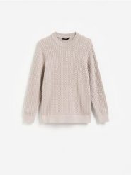 Strukturalny sweter z bawełny - beżowy. Brązowe swetry męskie Reserved, l, bez wzorów, z bawełny, bez kołnierzyka, bez ramiączek. Za 139.99 zł.