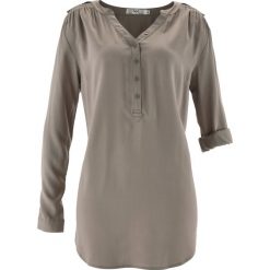 Tunika z wiskozy z dekoltem w serek, długi rękaw bonprix brunatny. Brązowe tuniki damskie bonprix, bez wzorów, bez ramiączek. Za 54.99 zł.