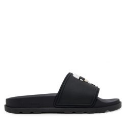 Klapki KARL LAGERFELD. Czarne klapki damskie KARL LAGERFELD, bez wzorów, bez obcasa, bez zapięcia. Za 299.99 zł.